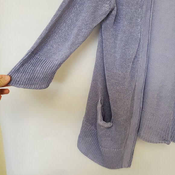 J. Jill Cardigan Womens Small Missy Open Front Linen Open Knit 3/4 Sleeve Blue - Picture 2 of 9